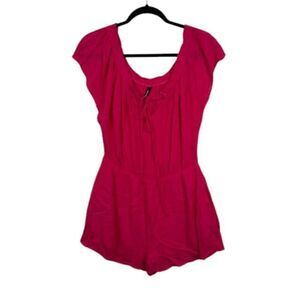 Smell the Roses Short Romper Deep Pink Elastic Waist and Neck w/Tie Size Large